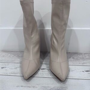 PrettyLittleThing Cream Ankle Boots